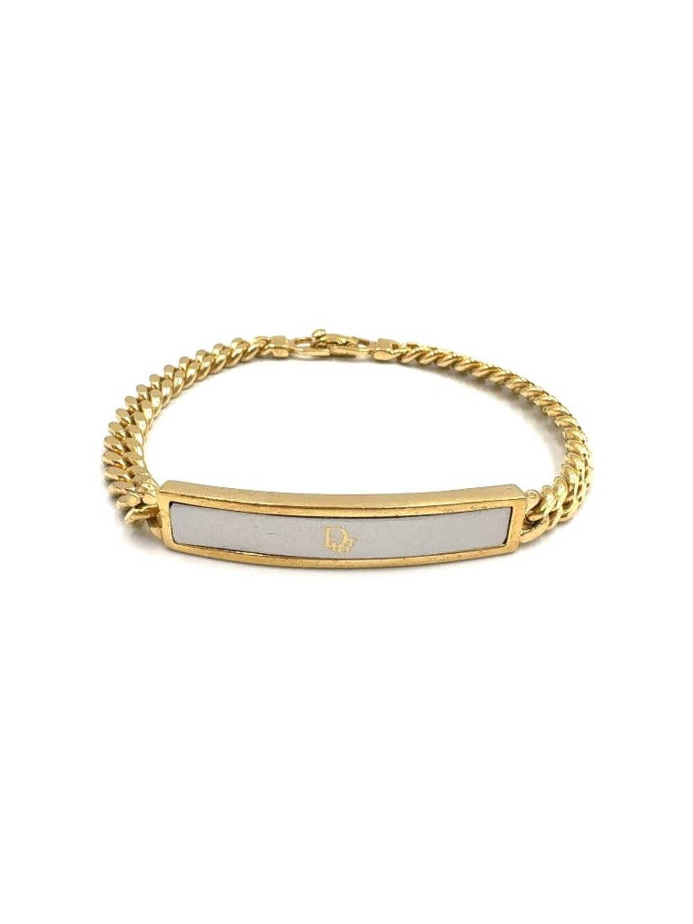 Dior Logo Plate Metal Gold Plated Silver Bracelet